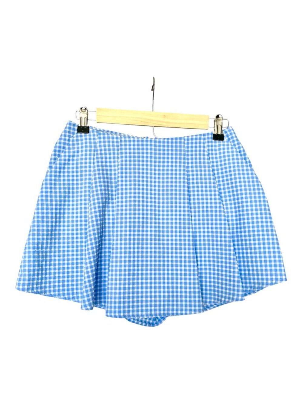 Zara White & Blue Gingham Pleated Skort Size XS